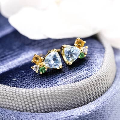 925 Sterling Silver Gold Plated Gemstone Geometric Triangular Star CZ Zircon Topaz Citrine Simulate Emerald Vintage Earrings detail 4