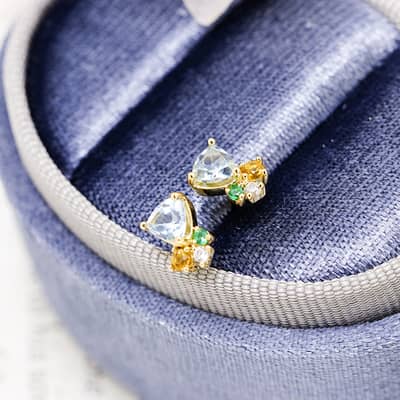 925 Sterling Silver Gold Plated Gemstone Geometric Triangular Star CZ Zircon Topaz Citrine Simulate Emerald Vintage Earrings detail 5