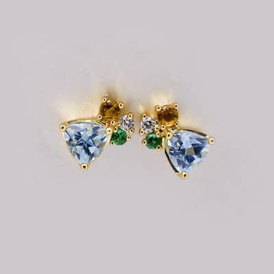 925 Sterling Silver Gold Plated Gemstone Geometric Triangular Star CZ Zircon Topaz Citrine Simulate Emerald Vintage Earrings detail 6