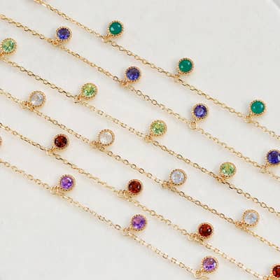 January Gemstone 925 Sterling Silver Gold Plated Peridot Garnet Amethyst African Opal Bracelet detail 1