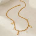 Beach Starfish 18K Gold Plated Stainless Steel Necklace Summer Ocean Style With Natural Shell Seahorse Charms And Pearls 4