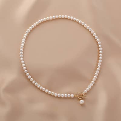 18K Gold Plated Freshwater Pearl Baroque Pearl Choker Necklace With OT Clasp detail 1