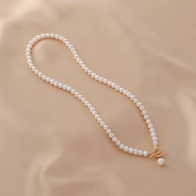 18K Gold Plated Freshwater Pearl Baroque Pearl Choker Necklace With OT Clasp detail 2