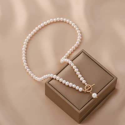 18K Gold Plated Freshwater Pearl Baroque Pearl Choker Necklace With OT Clasp detail 4