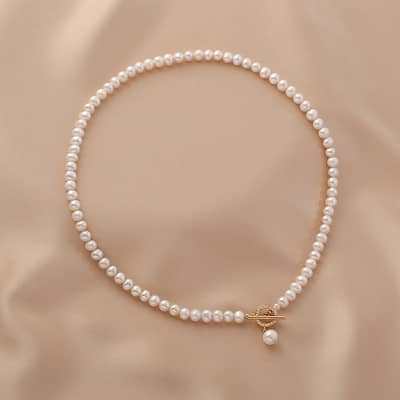 18K Gold Plated Freshwater Pearl Baroque Pearl Choker Necklace With OT Clasp detail 5