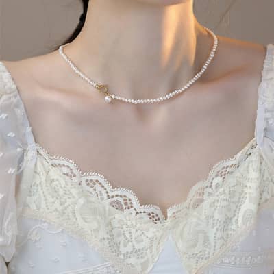 18K Gold Plated Freshwater Pearl Baroque Pearl Choker Necklace With OT Clasp detail 6