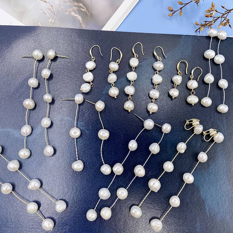 Freshwater Waterproof Beaded Pearl Tassel Earrings 925 Sterling Silver Long Pearl Drop Dangle - main