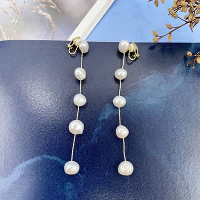 Freshwater Waterproof Beaded Pearl Tassel Earrings 925 Sterling Silver Long Pearl Drop Dangle detail 2