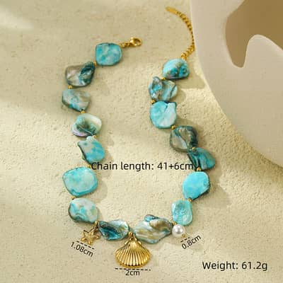 Waterproof Colorful Stainless Steel Conch Sea Star Shell Starfish Charms Necklace detail 6