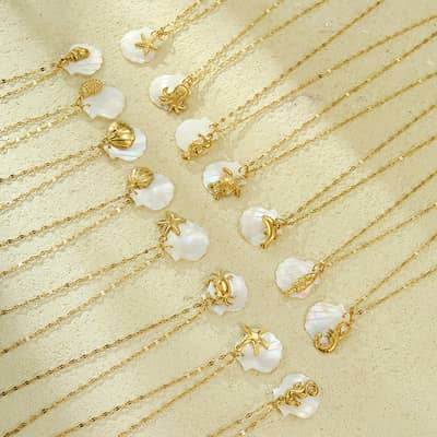 Gold Plated Shell Charm Necklace Waterproof Ocean Starfish Dolphin Collarbone Chain With Seashell Pendant detail 3