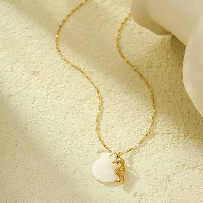 Gold Plated Shell Charm Necklace Waterproof Ocean Starfish Dolphin Collarbone Chain With Seashell Pendant detail 4