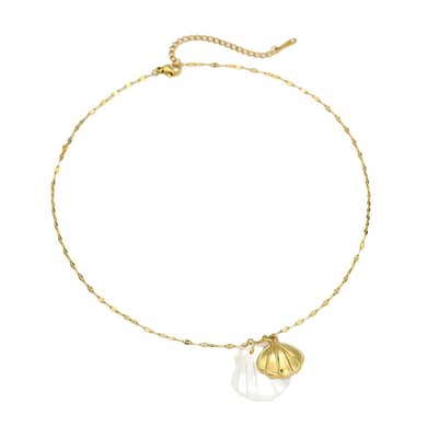 Gold Plated Shell Charm Necklace Waterproof Ocean Starfish Dolphin Collarbone Chain With Seashell Pendant detail 5