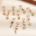 18K Gold Plated Handmade Ocean Crushed Stone Earrings Stainless Steel Starfish Conch Shell Pendant Dangle 2