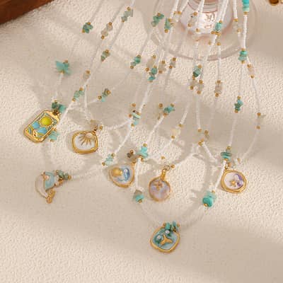 Stainless Steel Ocean Necklace Adjustable Beach Jewelry With Star Conch Fish Pendant detail 1