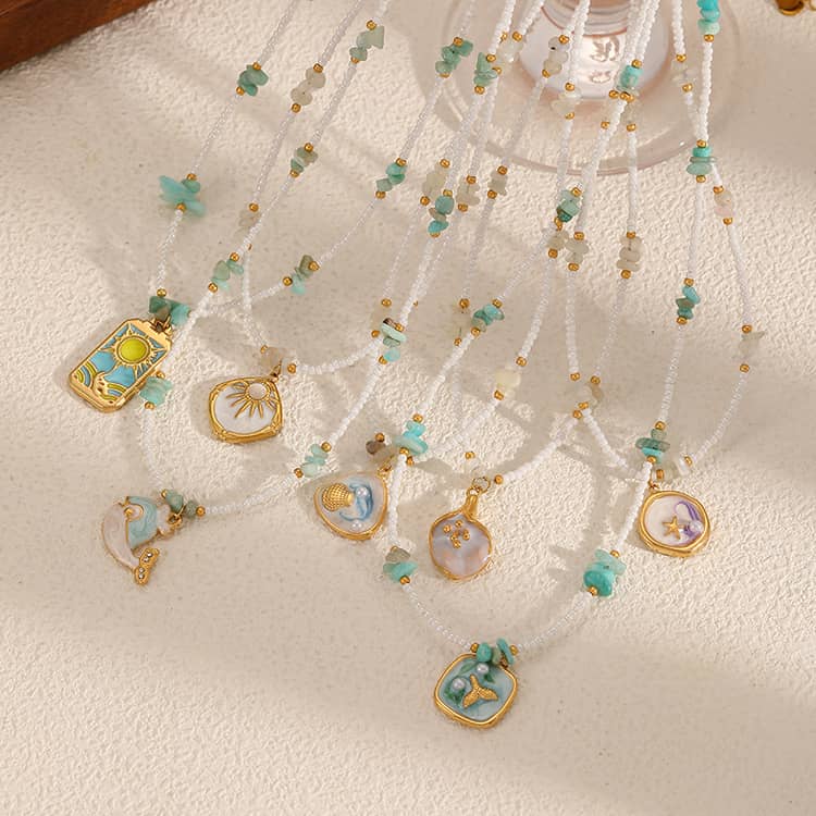 Stainless Steel Ocean Necklace Adjustable Beach Jewelry With Star Conch Fish Pendant - main