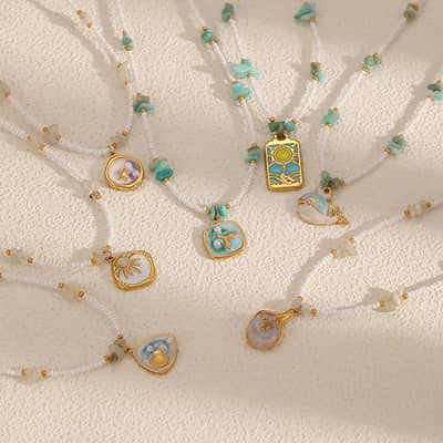 Stainless Steel Ocean Necklace Adjustable Beach Jewelry With Star Conch Fish Pendant detail 2