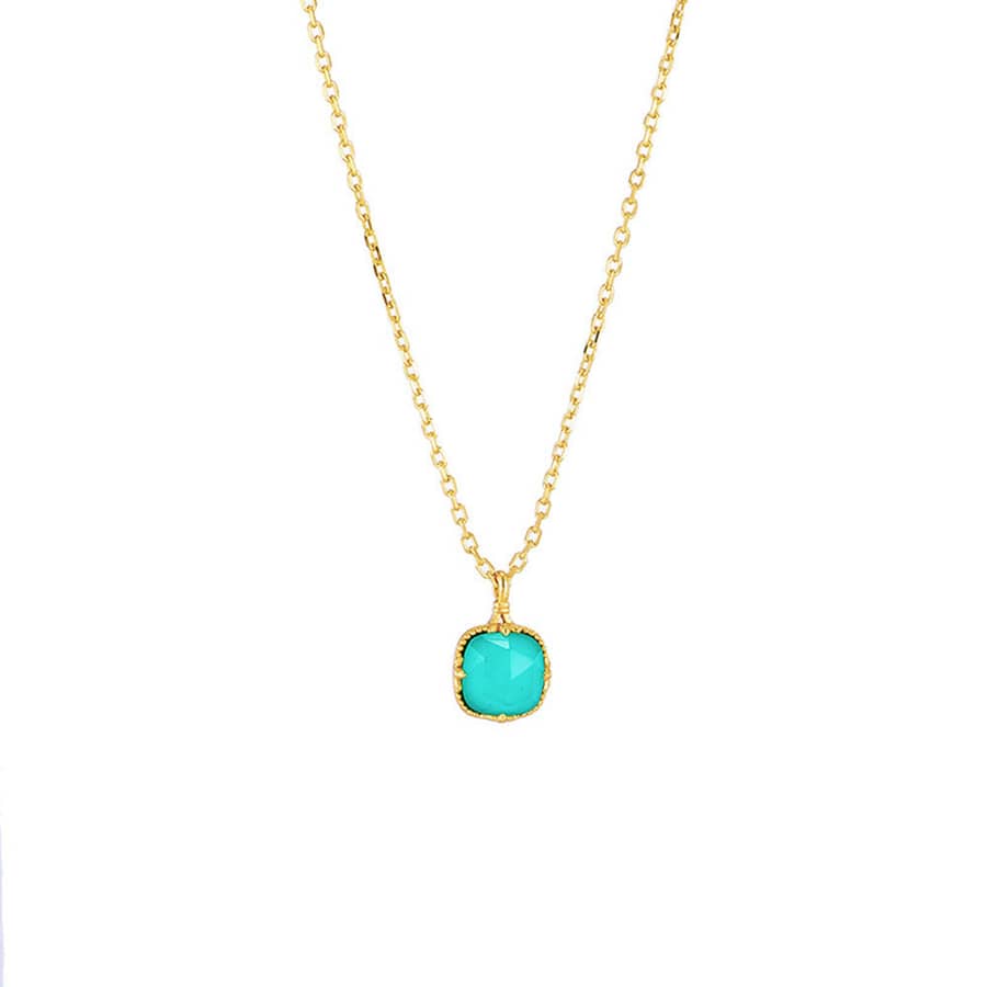 Gemstone Series Blue Topaz Clavicle Chain Gemstone Beads Crystal Natural Stone Square Geometry Turquoise Necklace - main