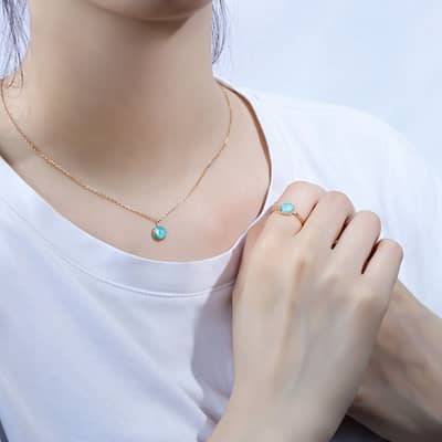 Gemstone Series Blue Topaz Clavicle Chain Gemstone Beads Crystal Natural Stone Square Geometry Turquoise Necklace detail 2