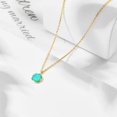 Gemstone Series Blue Topaz Clavicle Chain Gemstone Beads Crystal Natural Stone Square Geometry Turquoise Necklace detail 5