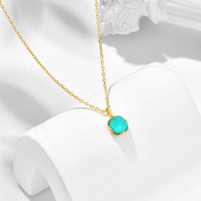 Gemstone Series Blue Topaz Clavicle Chain Gemstone Beads Crystal Natural Stone Square Geometry Turquoise Necklace detail 6