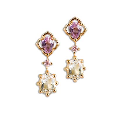 925 Sterling Silver Gold Plated Korean Vintage Bezel Zircon Hoop Gemstone White Topaz Pink Amethyst Crystal Earrings detail 1