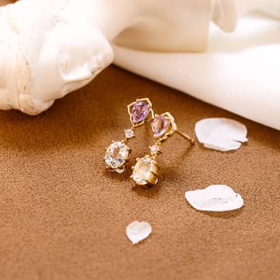 925 Sterling Silver Gold Plated Korean Vintage Bezel Zircon Hoop Gemstone White Topaz Pink Amethyst Crystal Earrings detail 3