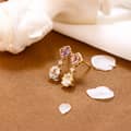 925 Sterling Silver Gold Plated Korean Vintage Bezel Zircon Hoop Gemstone White Topaz Pink Amethyst Crystal Earrings 3