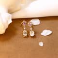 925 Sterling Silver Gold Plated Korean Vintage Bezel Zircon Hoop Gemstone White Topaz Pink Amethyst Crystal Earrings 4
