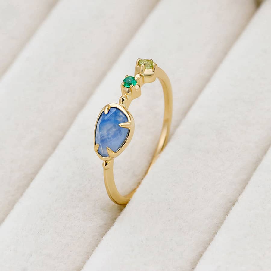 Gemstone 925 Sterling Silver Gold Plated Geometric Isomorphs Drop Light Blue Crystal Stone Ring - main