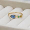Gemstone 925 Sterling Silver Gold Plated Geometric Isomorphs Drop Light Blue Crystal Stone Ring 2