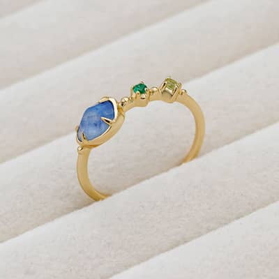 Gemstone 925 Sterling Silver Gold Plated Geometric Isomorphs Drop Light Blue Crystal Stone Ring detail 3