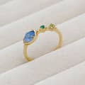 Gemstone 925 Sterling Silver Gold Plated Geometric Isomorphs Drop Light Blue Crystal Stone Ring 3