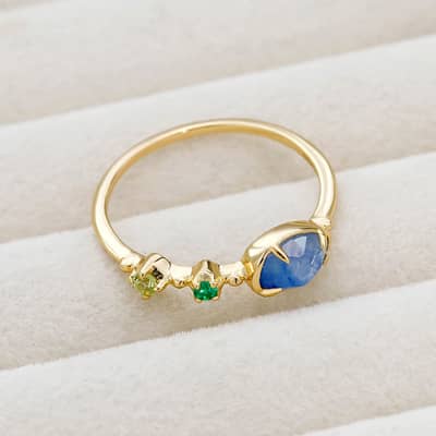 Gemstone 925 Sterling Silver Gold Plated Geometric Isomorphs Drop Light Blue Crystal Stone Ring detail 4