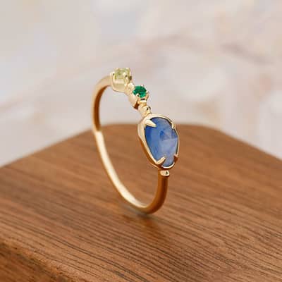 Gemstone 925 Sterling Silver Gold Plated Geometric Isomorphs Drop Light Blue Crystal Stone Ring detail 6