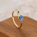 Gemstone 925 Sterling Silver Gold Plated Geometric Isomorphs Drop Light Blue Crystal Stone Ring 6