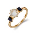 925 Gold Plated Birthstone Ladder Sterling Silver Gemstone Geometric Square Round Blue Sandstone White Crystal Ring 1