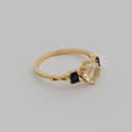 925 Gold Plated Birthstone Ladder Sterling Silver Gemstone Geometric Square Round Blue Sandstone White Crystal Ring 6