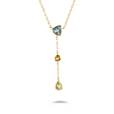 925 Sterling Silver Gold Plated Amethyst Gemstone Geometric Triangular Round Drops Sky Blue Topaz Citrine Peridot Necklace detail 1