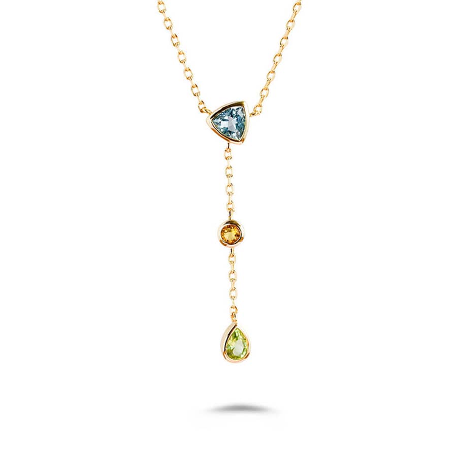 925 Sterling Silver Gold Plated Amethyst Gemstone Geometric Triangular Round Drops Sky Blue Topaz Citrine Peridot Necklace - main