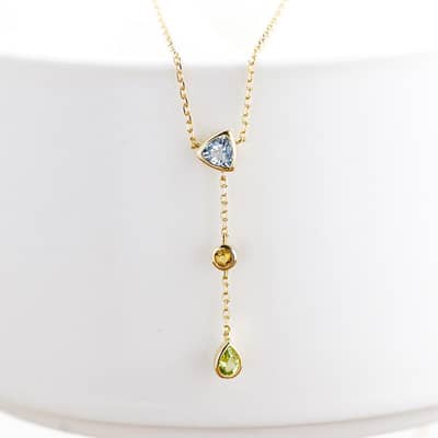 925 Sterling Silver Gold Plated Amethyst Gemstone Geometric Triangular Round Drops Sky Blue Topaz Citrine Peridot Necklace detail 2