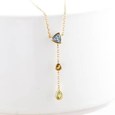 925 Sterling Silver Gold Plated Amethyst Gemstone Geometric Triangular Round Drops Sky Blue Topaz Citrine Peridot Necklace detail 3