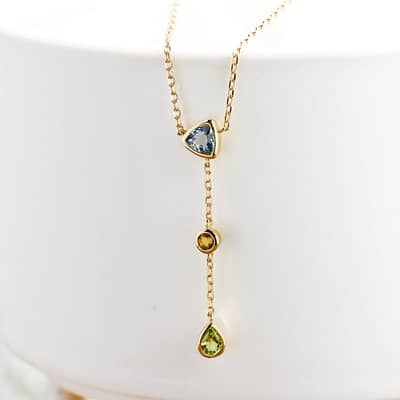 925 Sterling Silver Gold Plated Amethyst Gemstone Geometric Triangular Round Drops Sky Blue Topaz Citrine Peridot Necklace detail 4