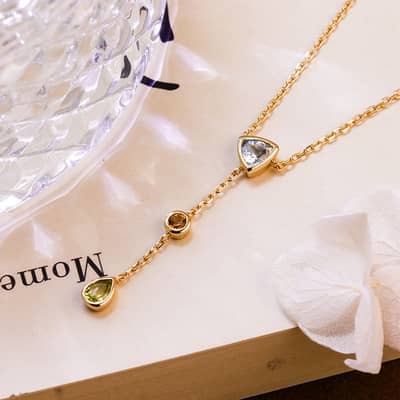 925 Sterling Silver Gold Plated Amethyst Gemstone Geometric Triangular Round Drops Sky Blue Topaz Citrine Peridot Necklace detail 5