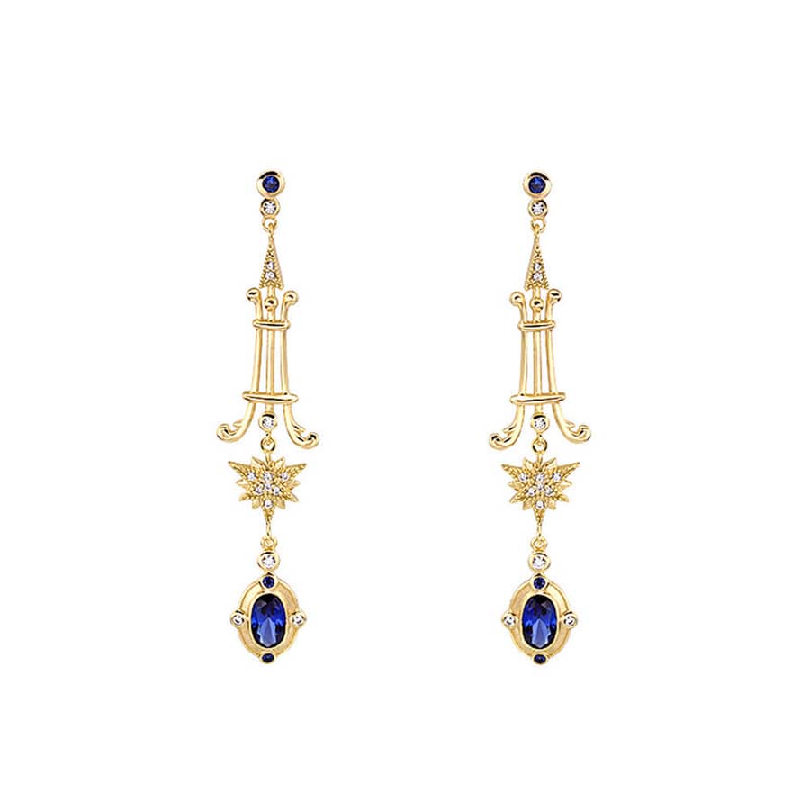925 Sterling Silver Gold Plated Colorful Gemstone Series Starlight Astral Star Blue Zirconium Earrings - main