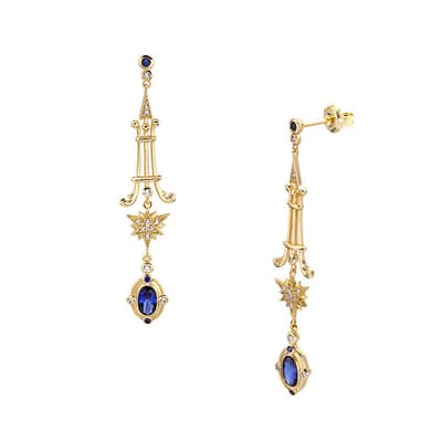 925 Sterling Silver Gold Plated Colorful Gemstone Series Starlight Astral Star Blue Zirconium Earrings detail 5