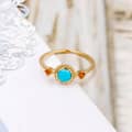 Vintage 925 Sterling Silver Gold Plated Gemstone Round Bead Flower Natural Turquoise Ring 1