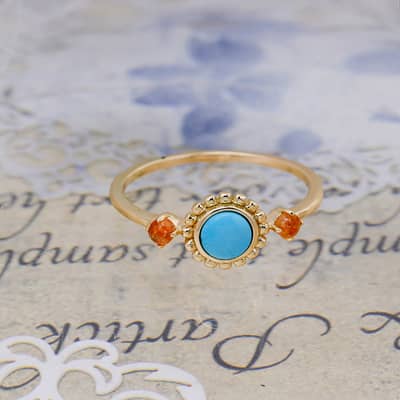 Vintage 925 Sterling Silver Gold Plated Gemstone Round Bead Flower Natural Turquoise Ring detail 3