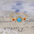 Vintage 925 Sterling Silver Gold Plated Gemstone Round Bead Flower Natural Turquoise Ring 3