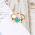 Vintage 925 Sterling Silver Gold Plated Gemstone Round Bead Flower Natural Turquoise Ring 5