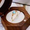 Vintage 925 Sterling Silver Gold Plated Gemstone Round Bead Flower Natural Turquoise Ring 6